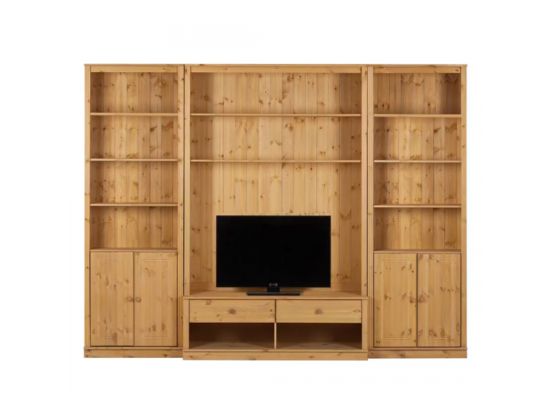 Kit com 3 estantes com portas nas laterais em Madeira Maciça – Acabamento em cera natural com o toque acetinado | Coleção Biblioteca